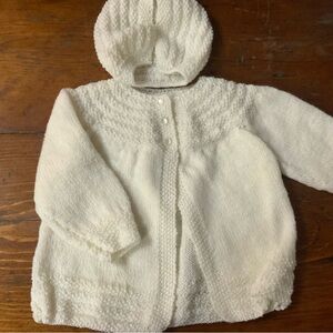 Hand Crafted White Kids Jacket with Hat